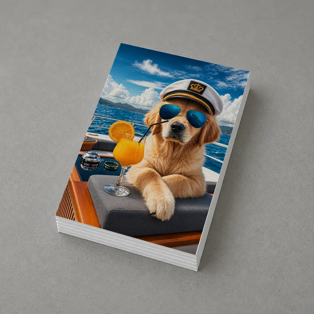 Golden Retriever Captain Relaxing on Luxury Yacht – Postcards