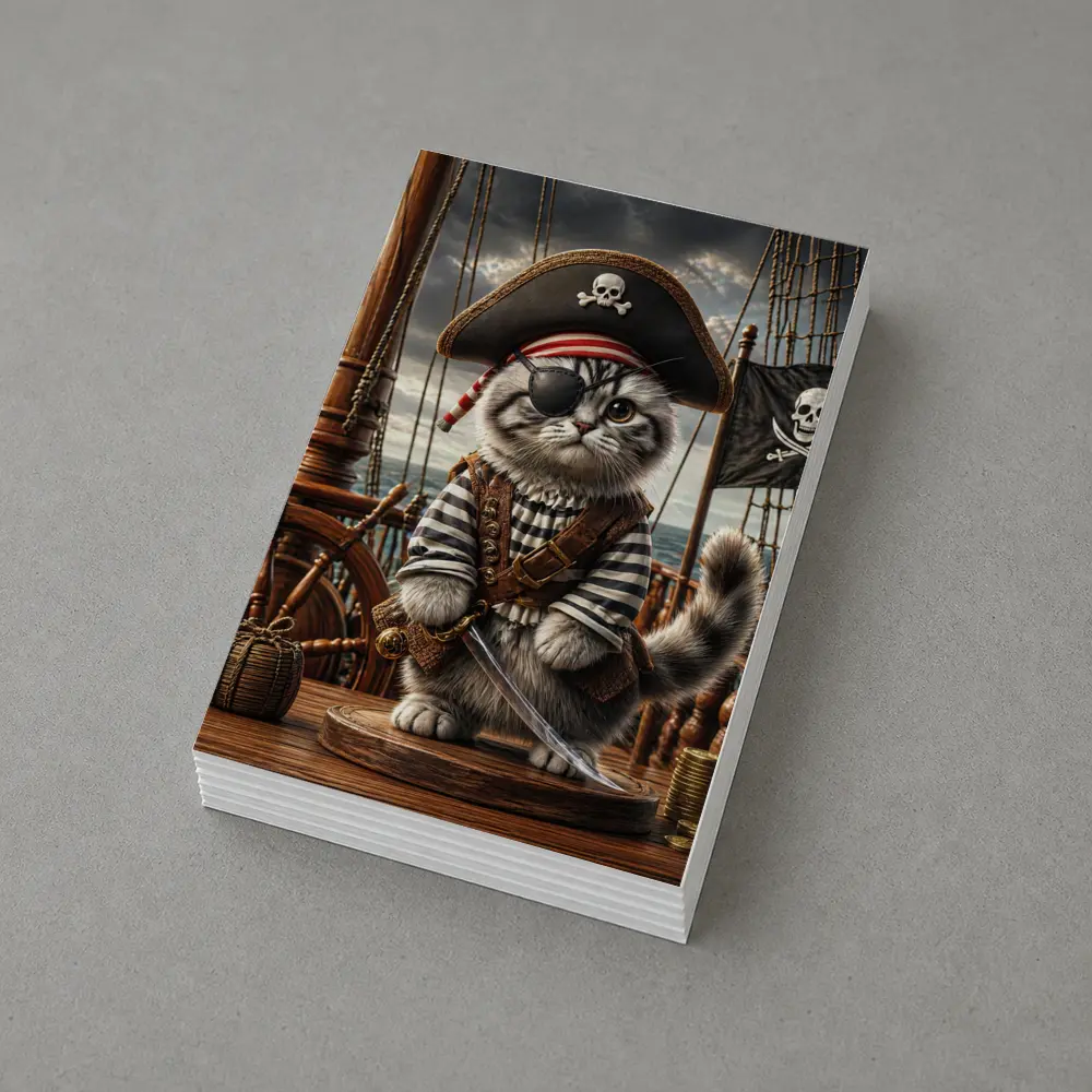Fluffy Pirate Cat with Sword on Deck – Postcards