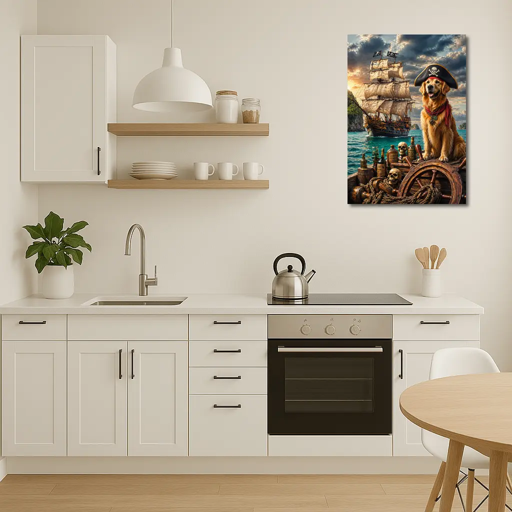 Golden Retriever Pirate Captain Sailing Ship Sea – Wall Art