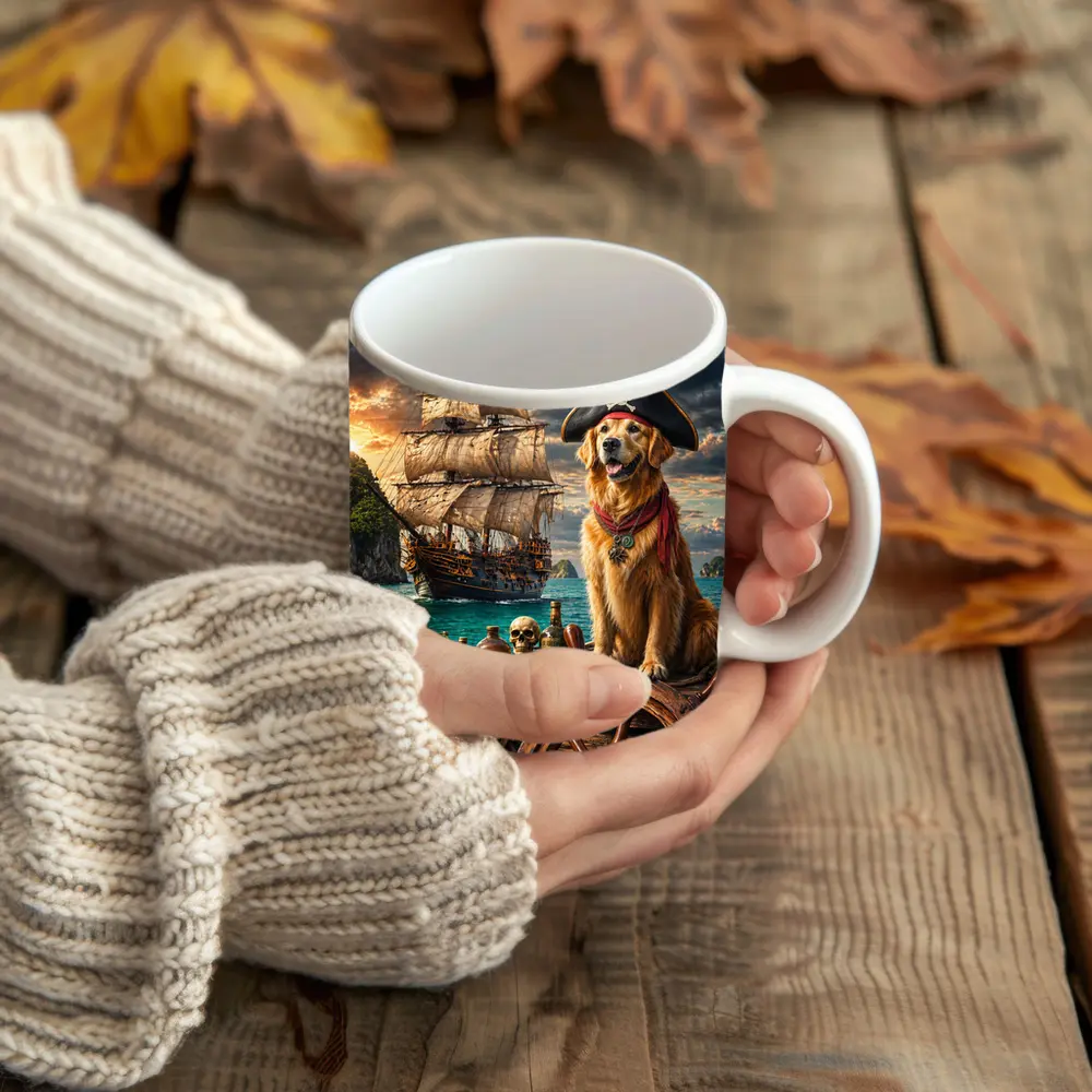 Golden Retriever Pirate Captain Sailing Ship Sea – Mugs