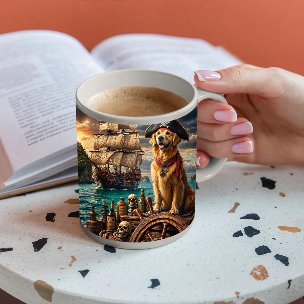 Golden Retriever Pirate Captain Sailing Ship Sea – Mugs