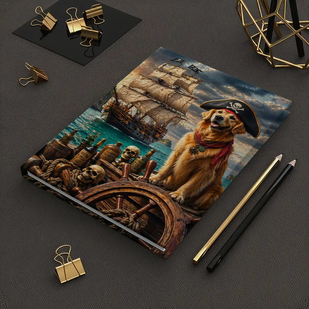Golden Retriever Pirate Captain Sailing Ship Sea – Notebooks