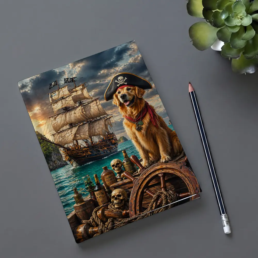 Golden Retriever Pirate Captain Sailing Ship Sea – Notebooks