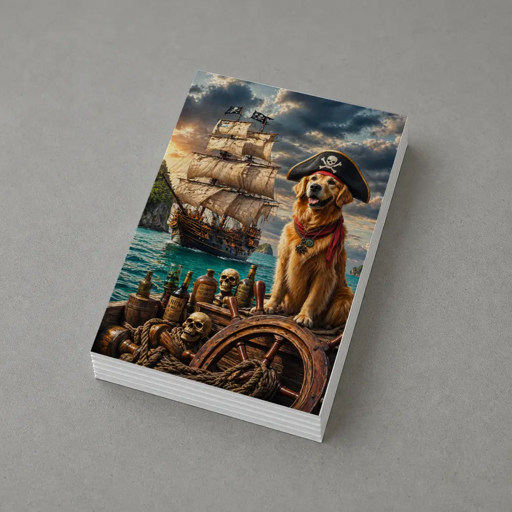Golden Retriever Pirate Captain Sailing Ship Sea – Postcards