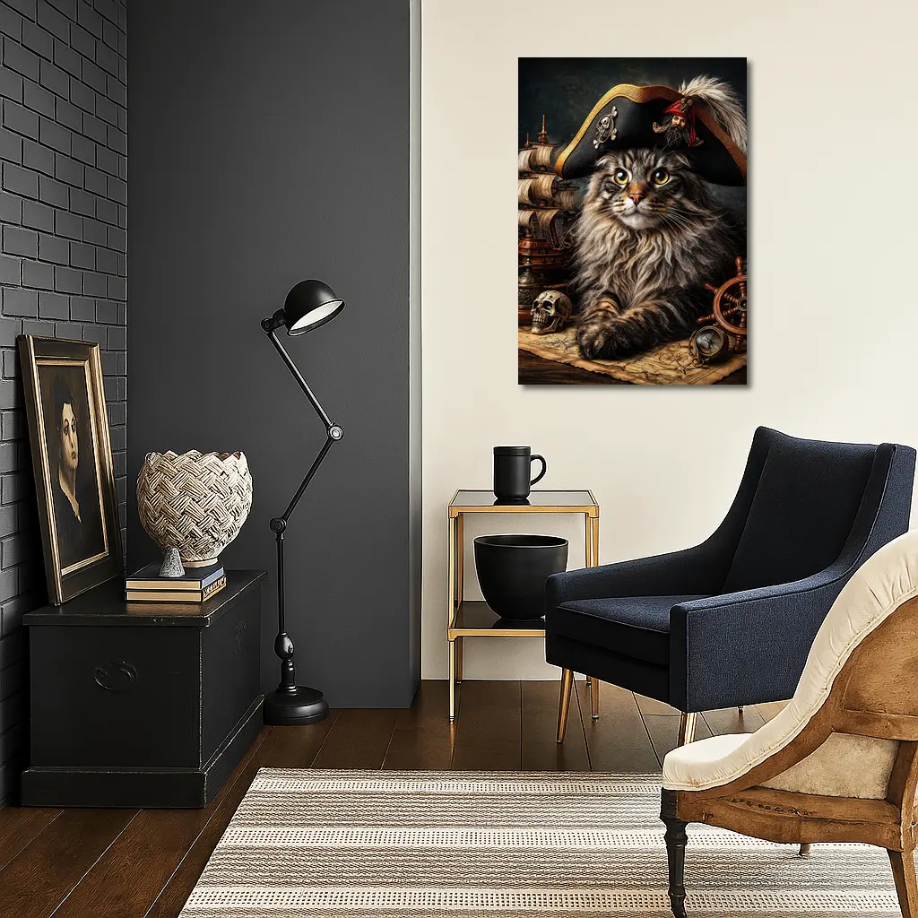 Maine Coon Cat Pirate Captain Nautical Scene – Wall Art