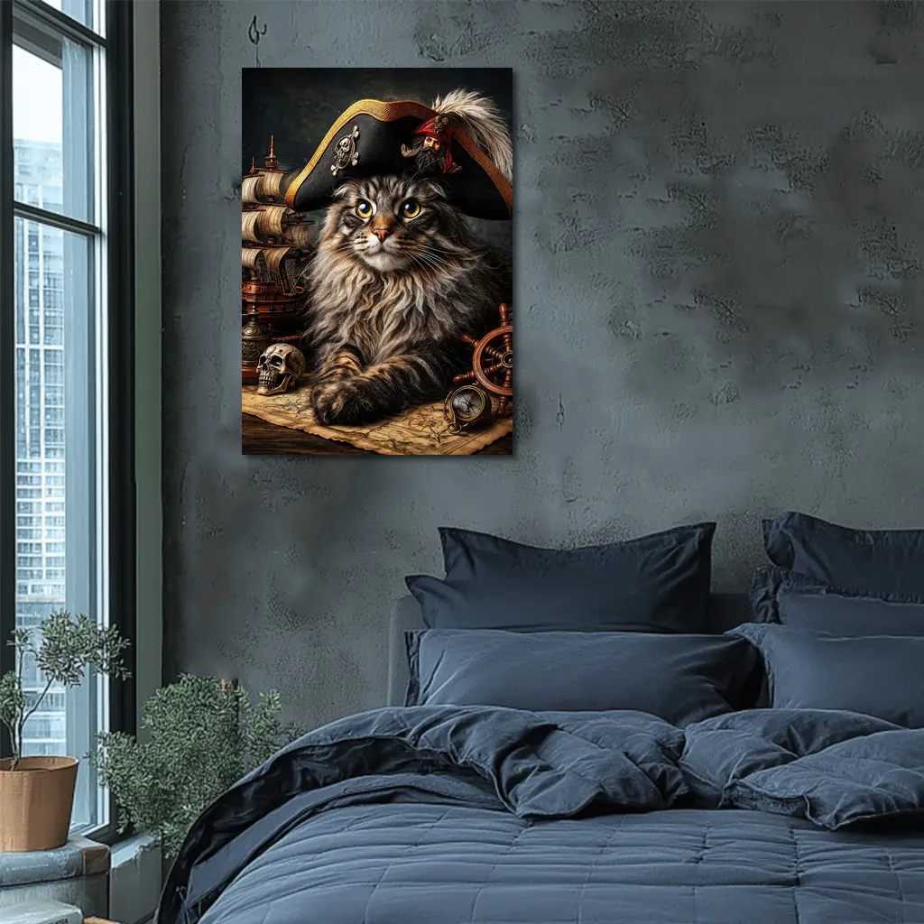 Maine Coon Cat Pirate Captain Nautical Scene – Wall Art