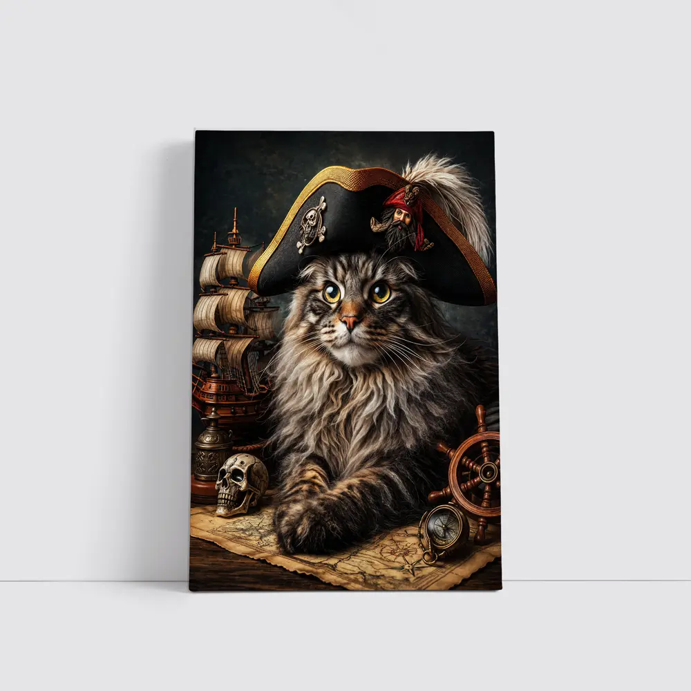 Maine Coon Cat Pirate Captain Nautical Scene – Wall Art