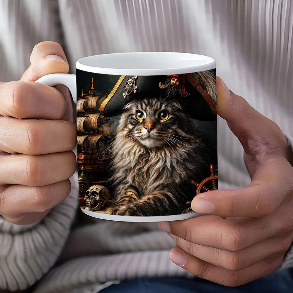 Maine Coon Cat Pirate Captain Nautical Scene – Mugs
