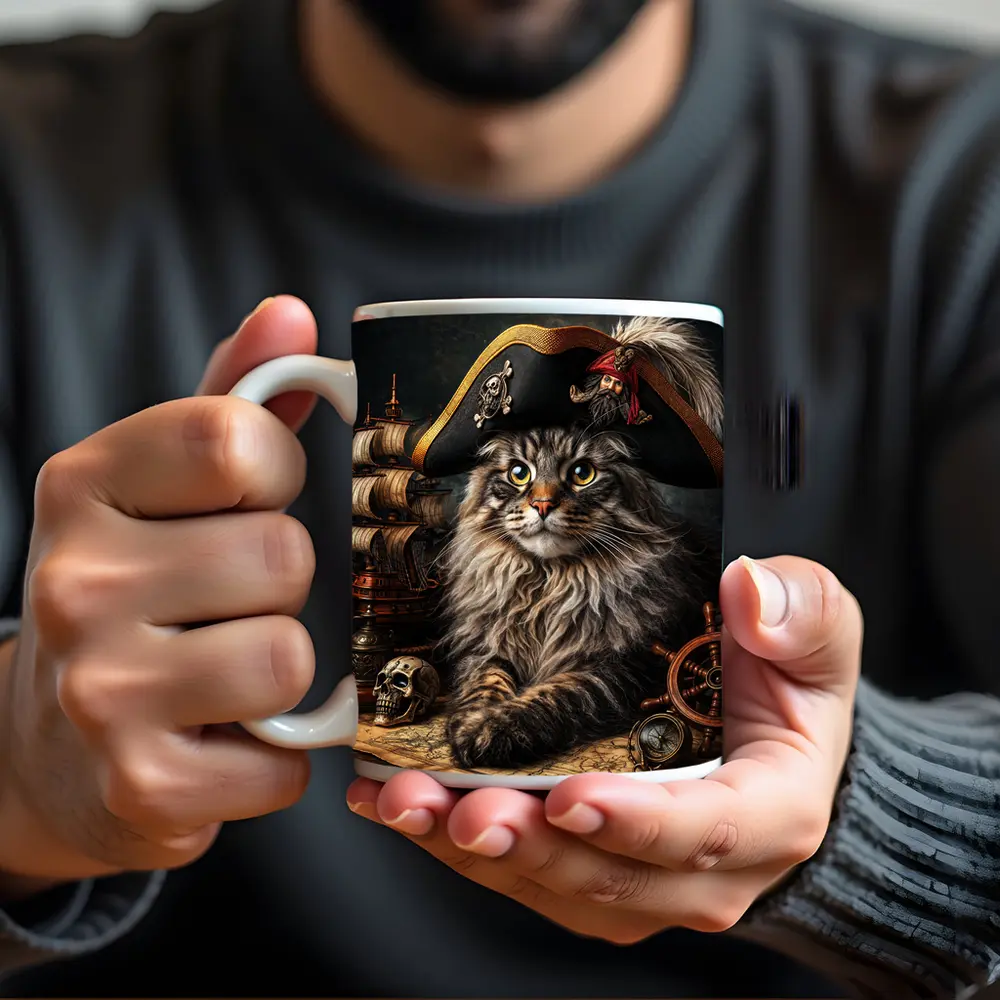 Maine Coon Cat Pirate Captain Nautical Scene – Mugs