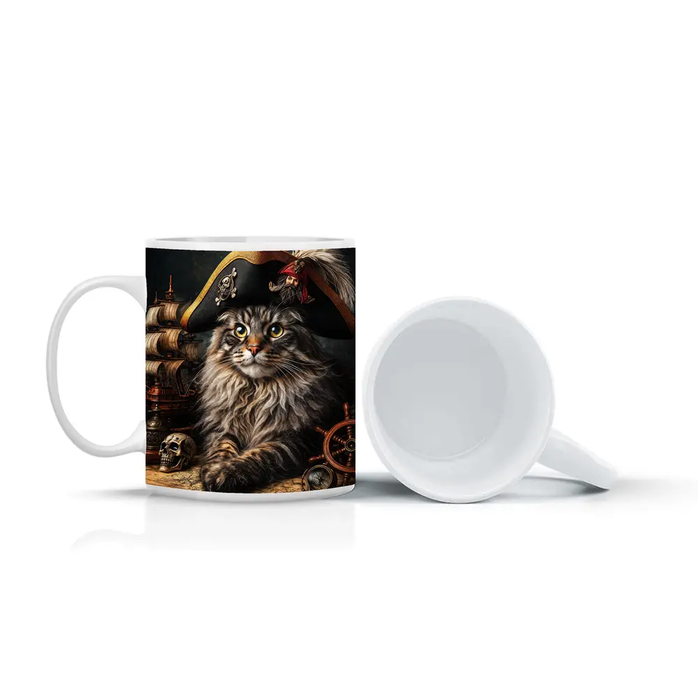Maine Coon Cat Pirate Captain Nautical Scene – Mugs