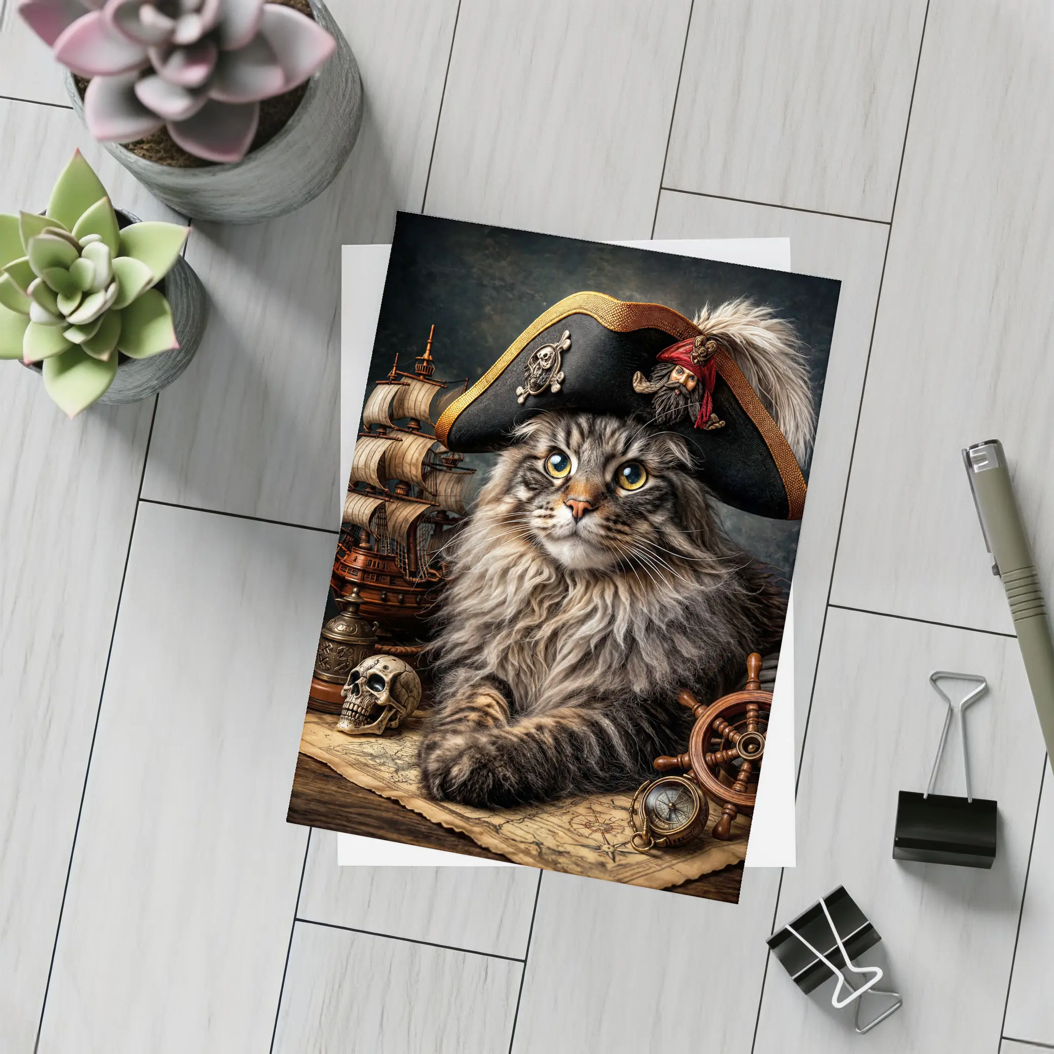 Maine Coon Cat Pirate Captain Nautical Scene – Postcards