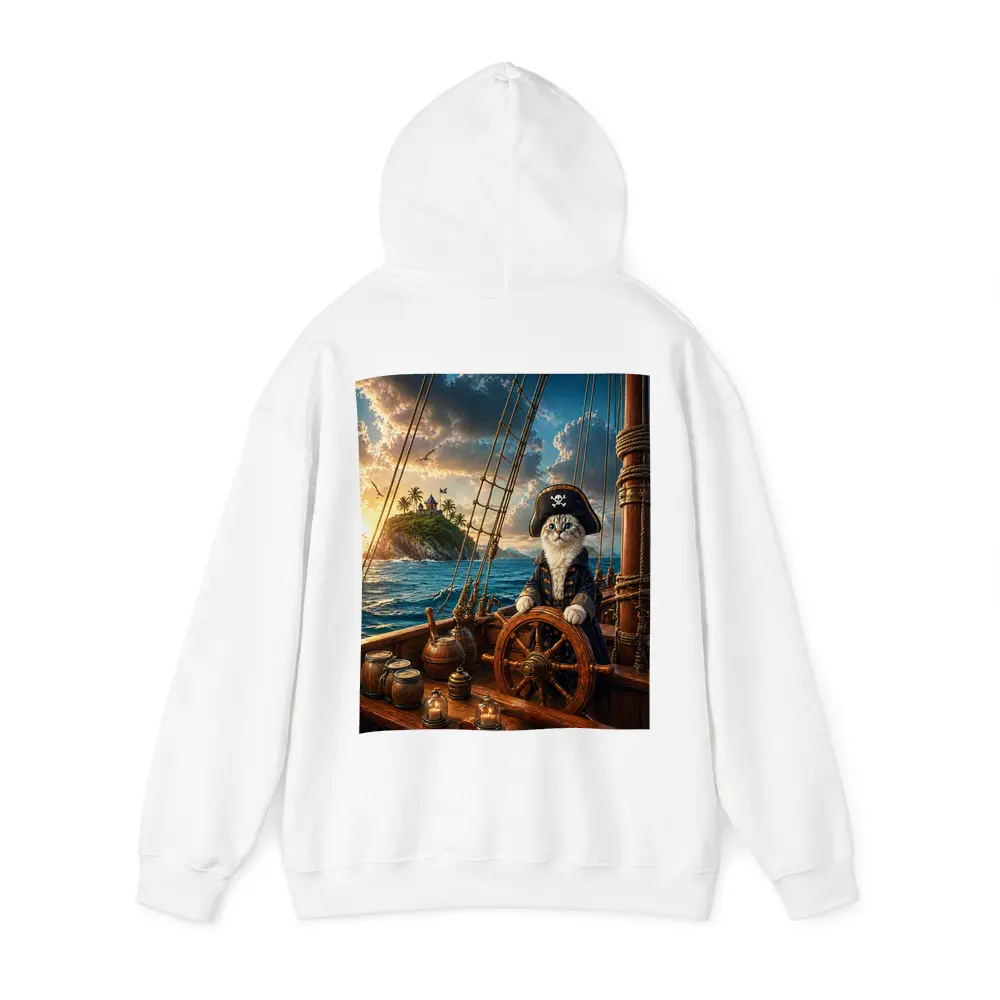 Pirate Cat Captain Steering Ship At Sunset – Hoodies