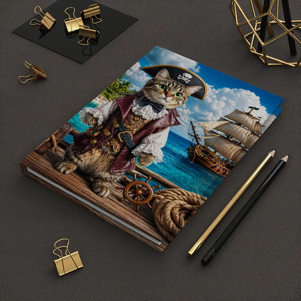 Tabby Cat Pirate Captain Tropical Island Ship – Notebooks
