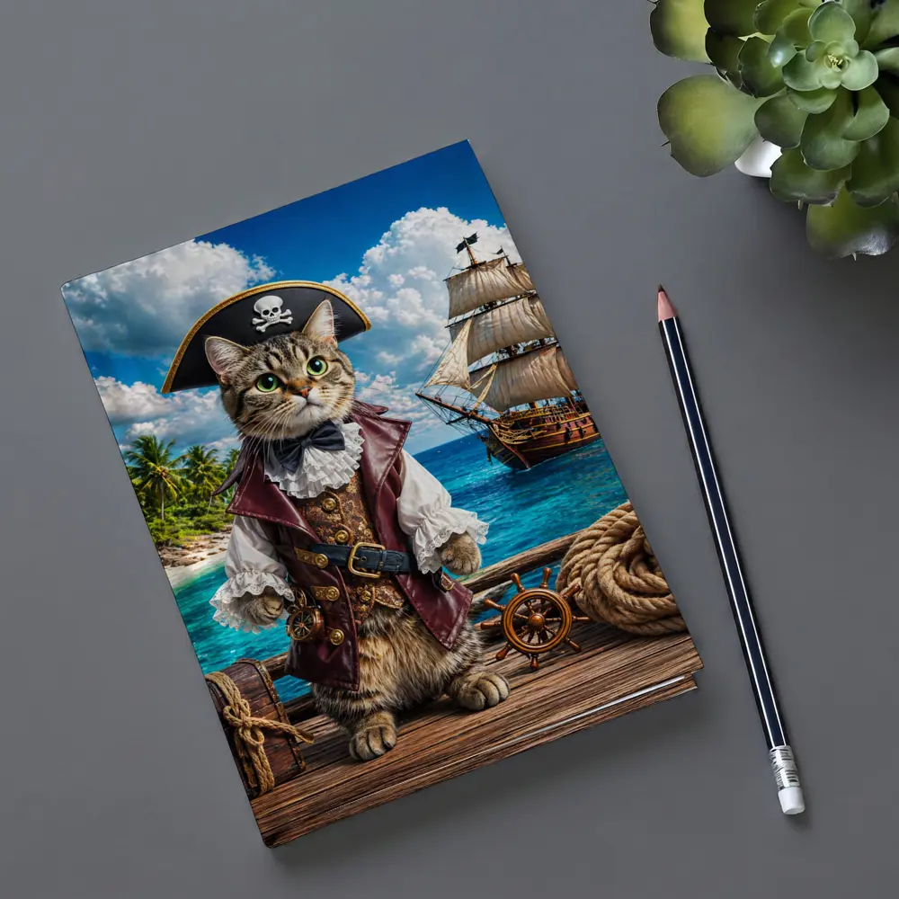 Tabby Cat Pirate Captain Tropical Island Ship – Notebooks