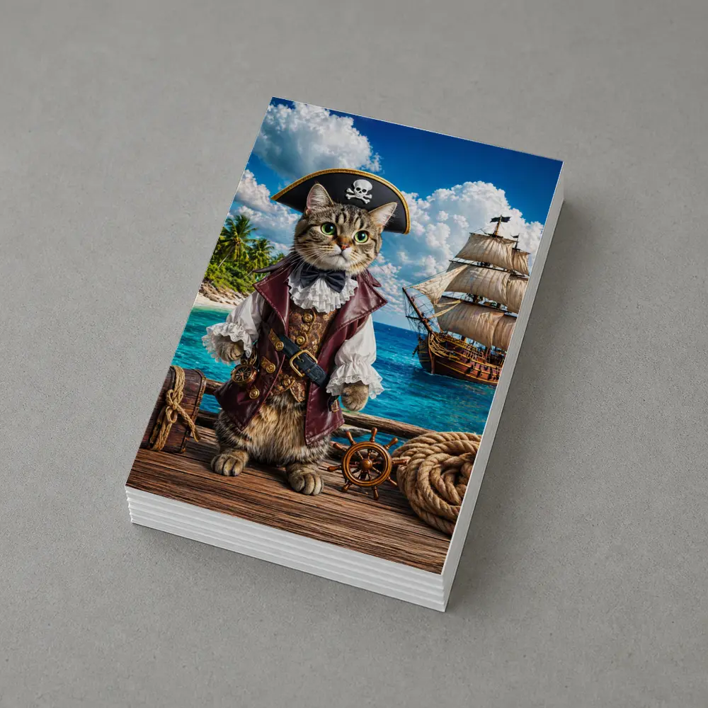 Tabby Cat Pirate Captain Tropical Island Ship – Postcards