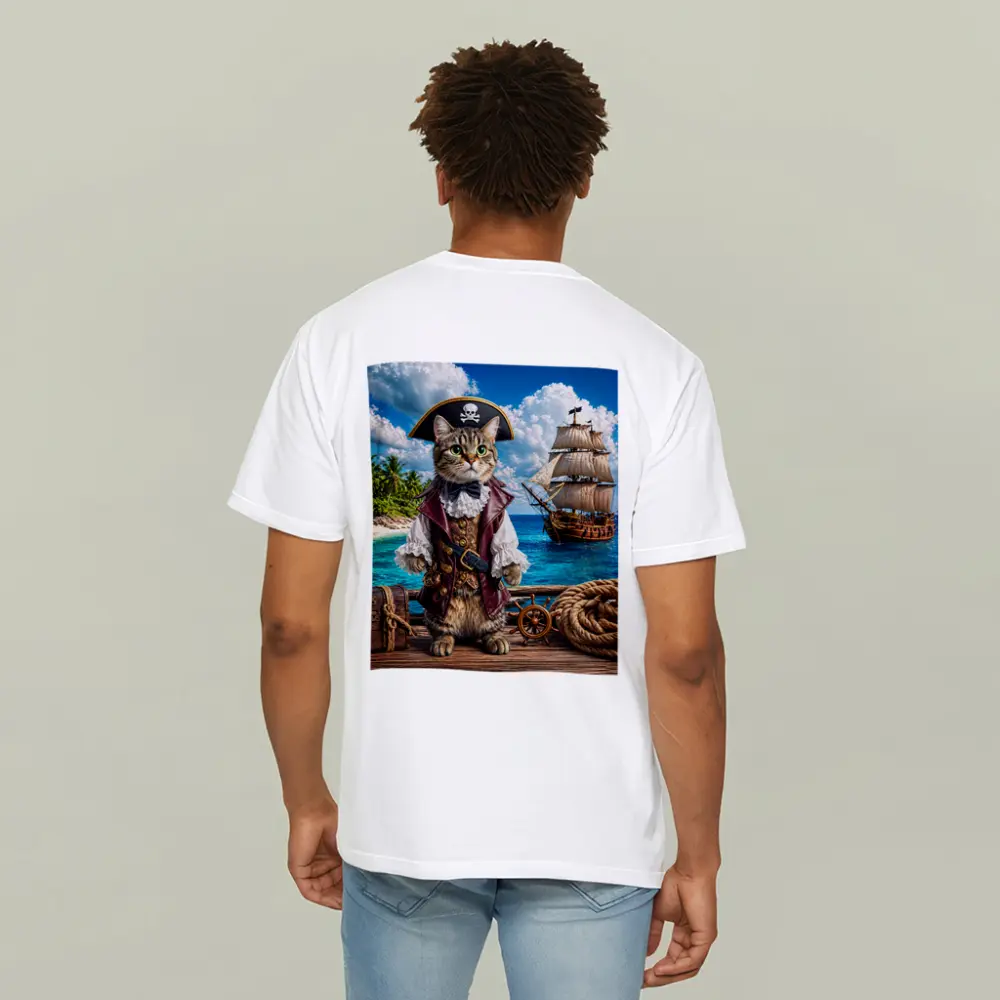 Tabby Cat Pirate Captain Tropical Island Ship – T-Shirts