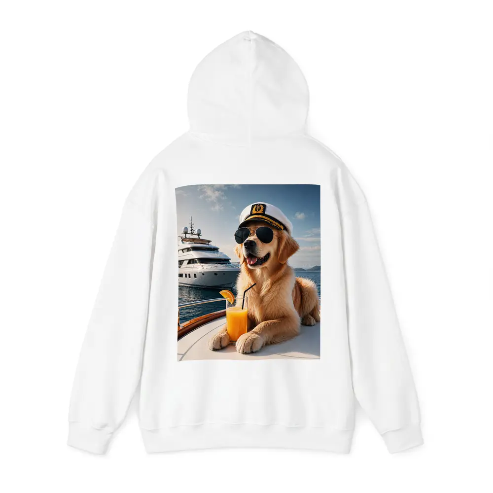 Golden Retriever Captain Relaxing on Luxury Yacht – Hoodies