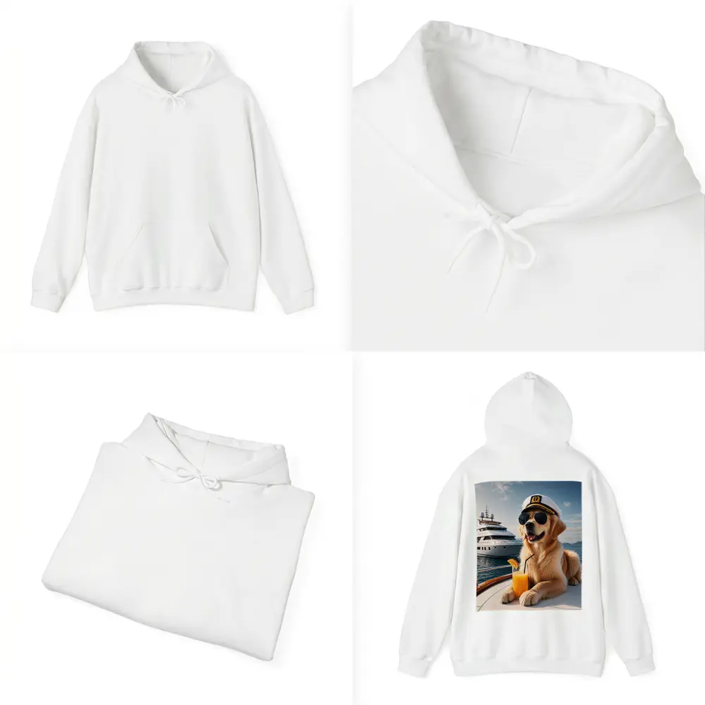 Golden Retriever Captain Relaxing on Luxury Yacht – Hoodies