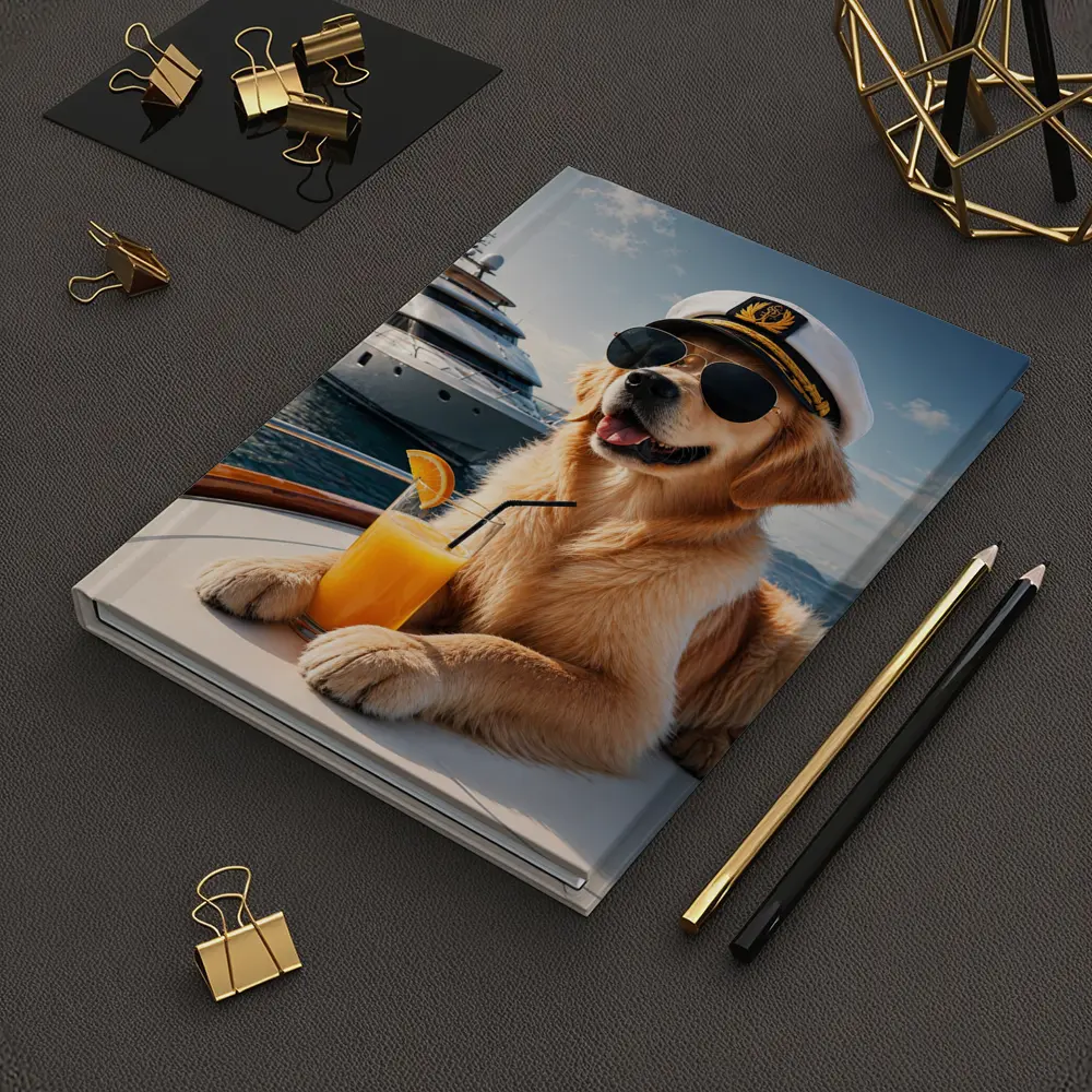 Golden Retriever Captain Relaxing on Luxury Yacht – Notebooks