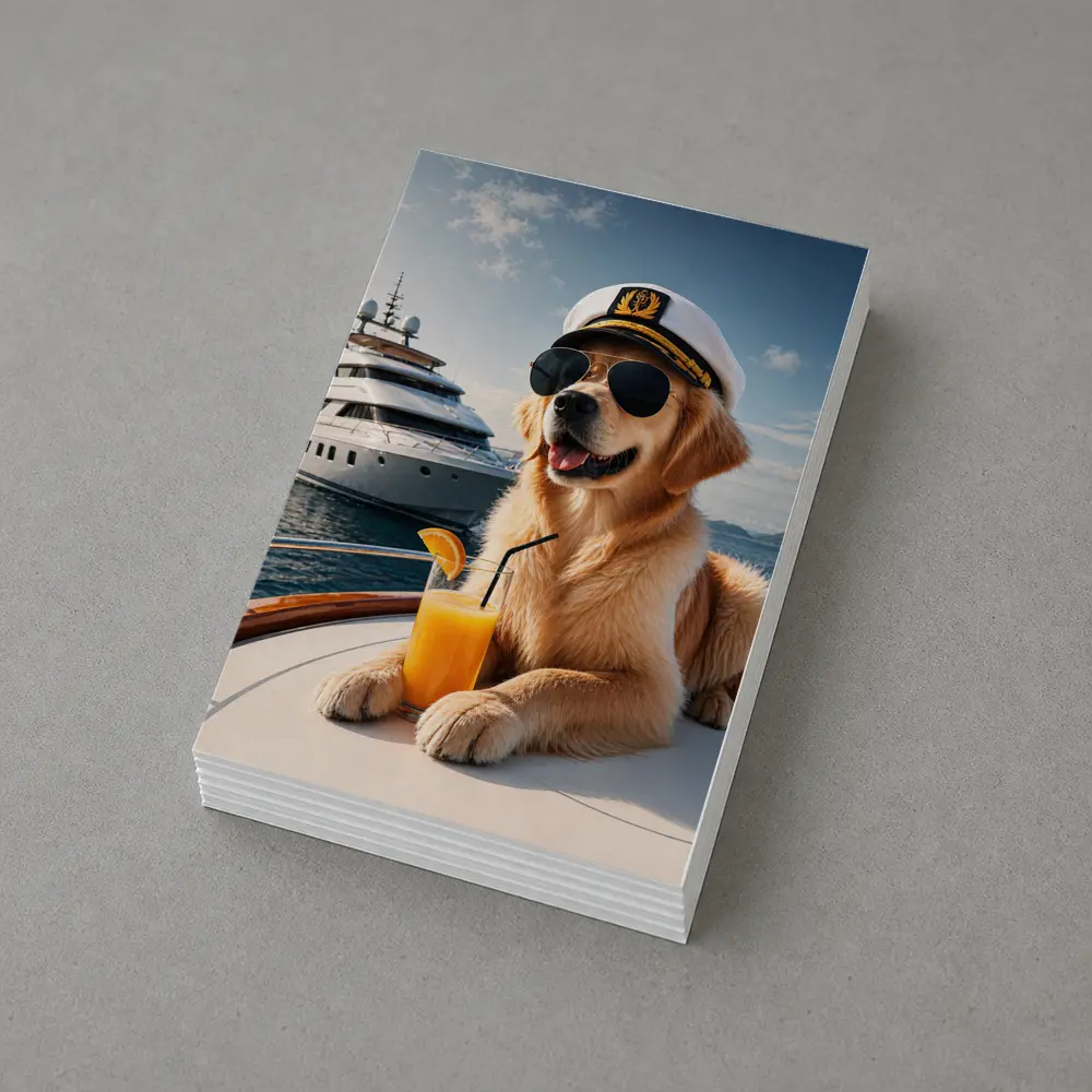 Golden Retriever Captain Relaxing on Luxury Yacht – Postcards