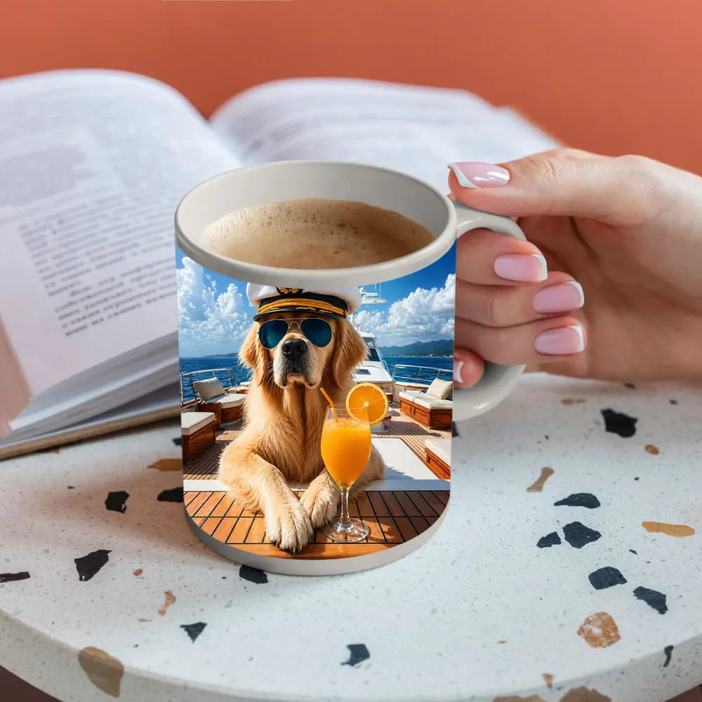 Golden Retriever Captain on Luxury Yacht – Mugs
