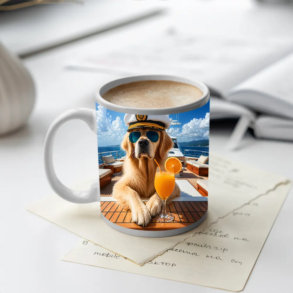 Golden Retriever Captain on Luxury Yacht – Mugs