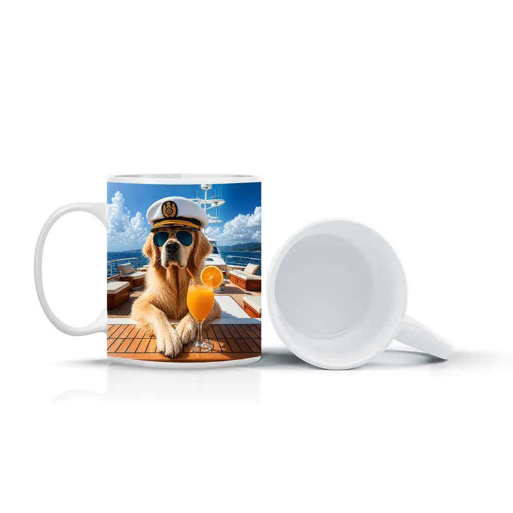 Golden Retriever Captain on Luxury Yacht – Mugs