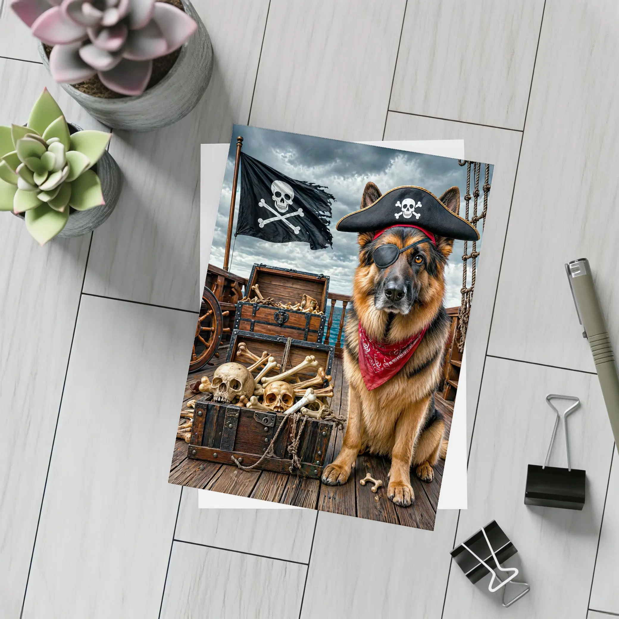 German Shepherd Pirate Captain Ship Deck – Postcards