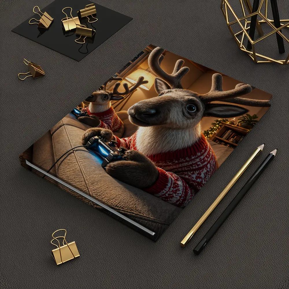 Reindeer Gaming in Cozy Christmas Living Room – Notebooks