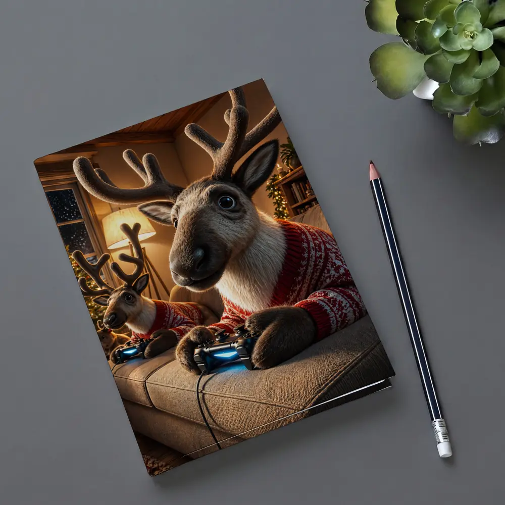 Reindeer Gaming in Cozy Christmas Living Room – Notebooks