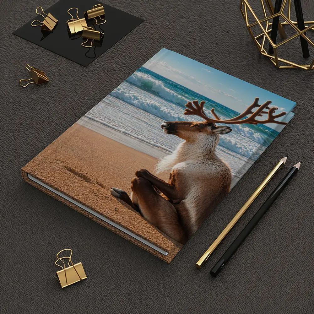 Caribou Sitting Peacefully on Sandy Beach – Notebooks