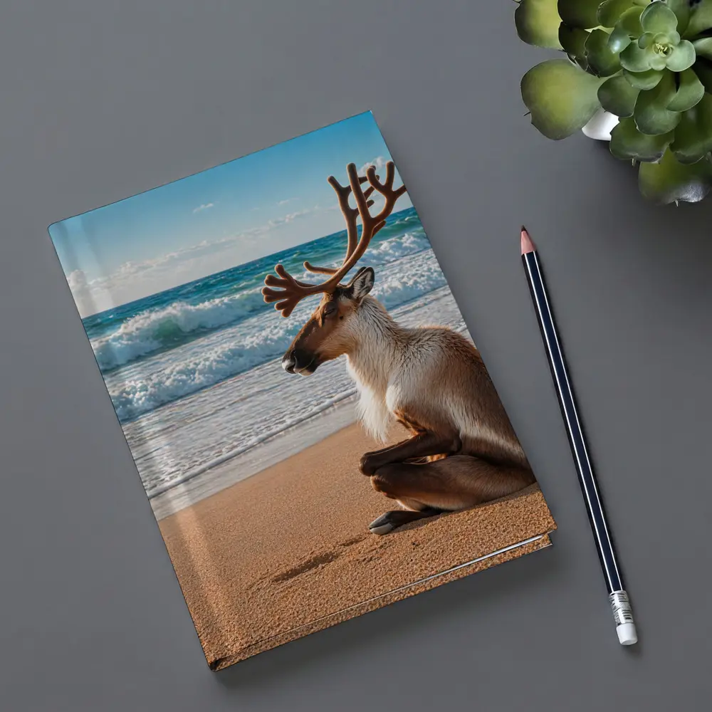 Caribou Sitting Peacefully on Sandy Beach – Notebooks