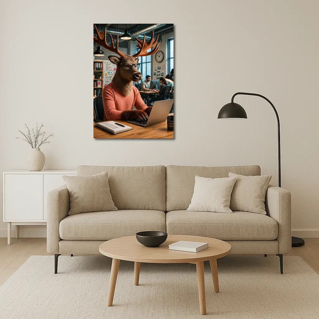 Deer Programmer Working Laptop Office Coworking – Wall Art