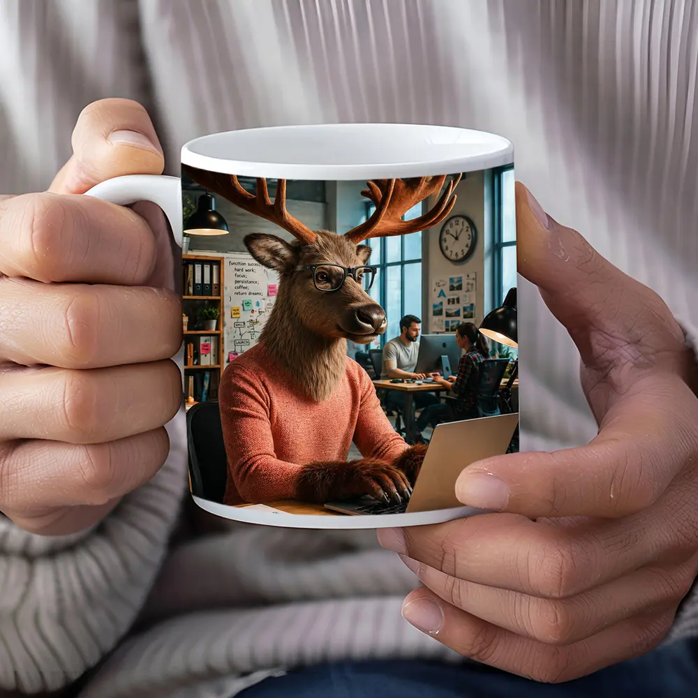 Deer Programmer Working Laptop Office Coworking – Mugs