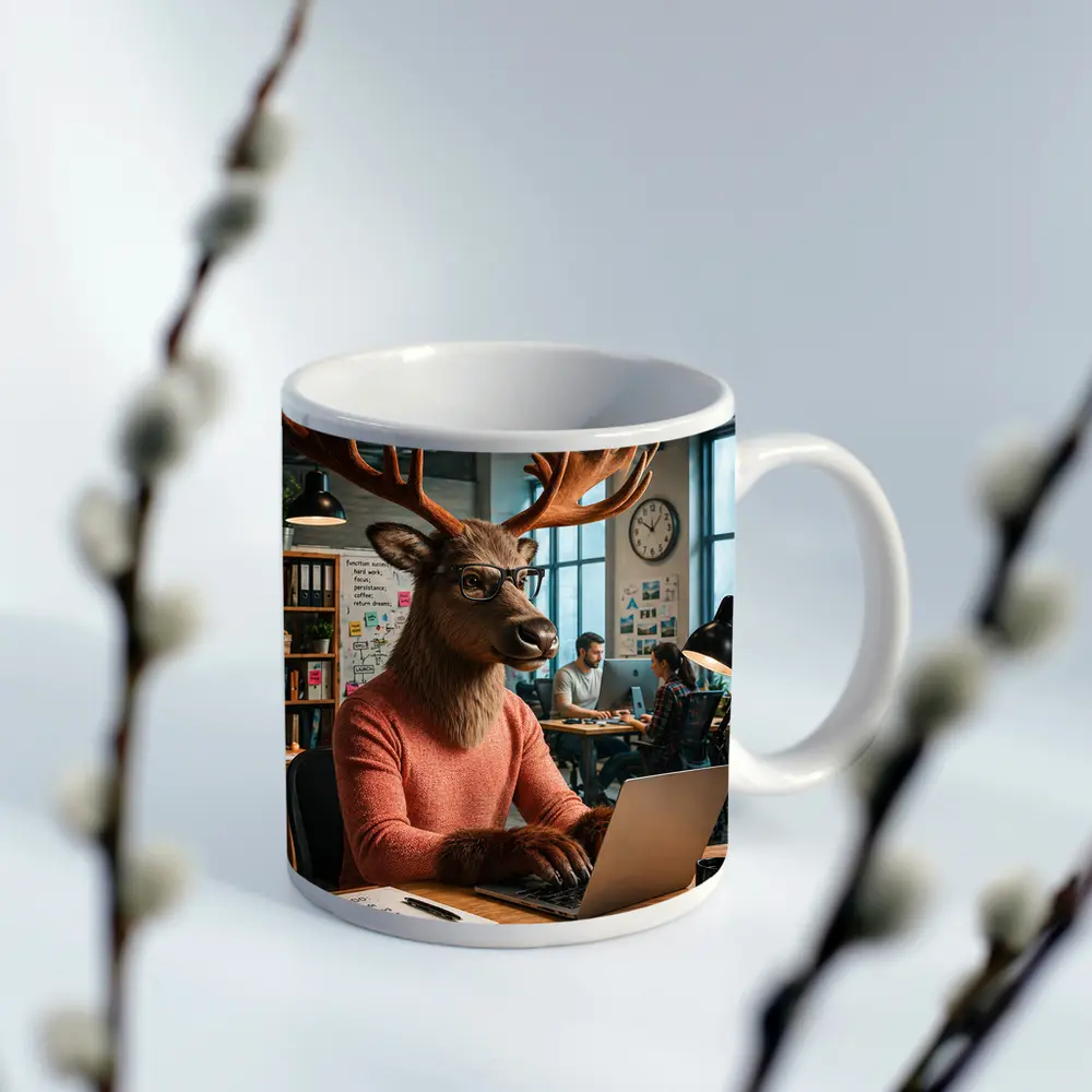 Deer Programmer Working Laptop Office Coworking – Mugs