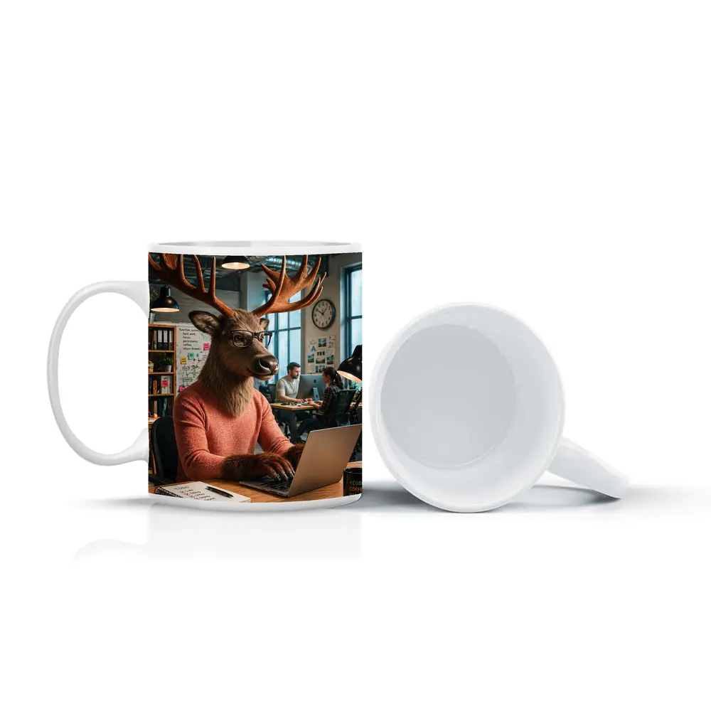 Deer Programmer Working Laptop Office Coworking – Mugs