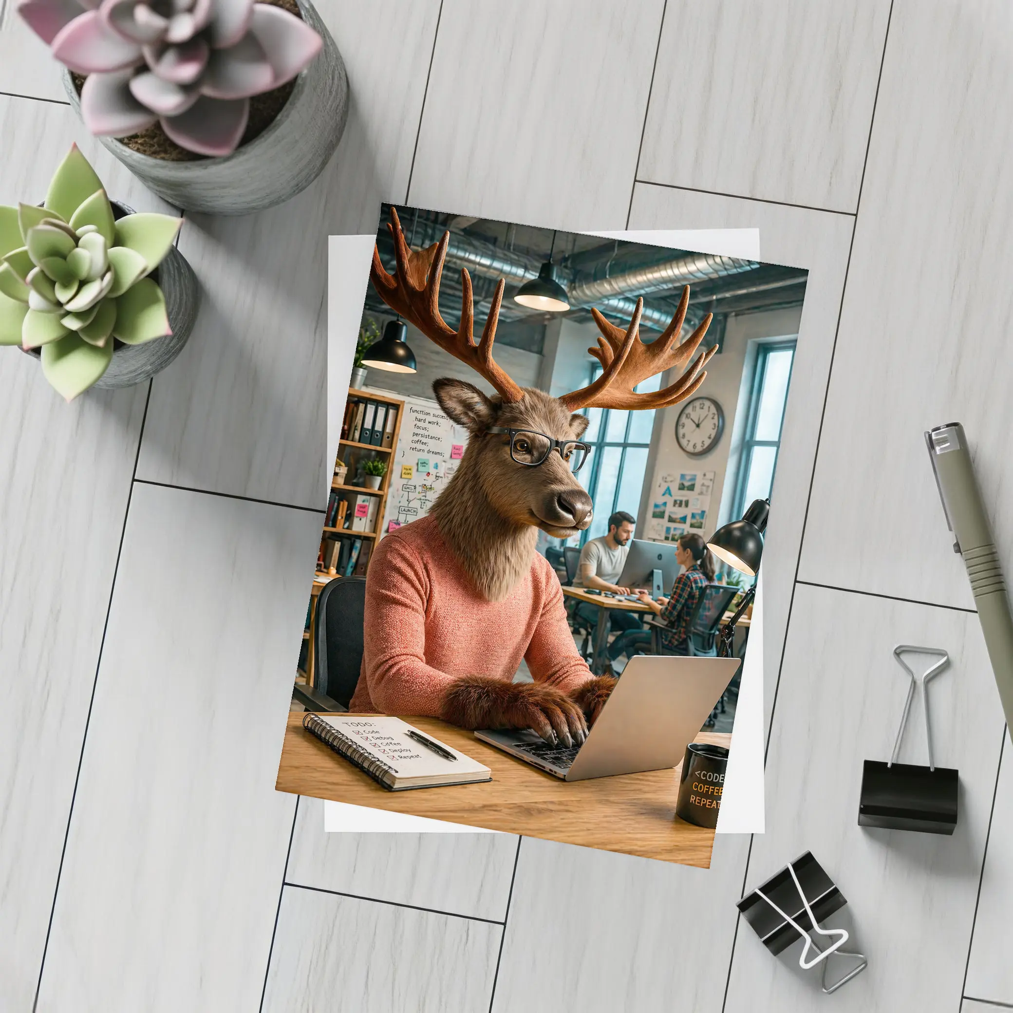 Deer Programmer Working Laptop Office Coworking – Postcards