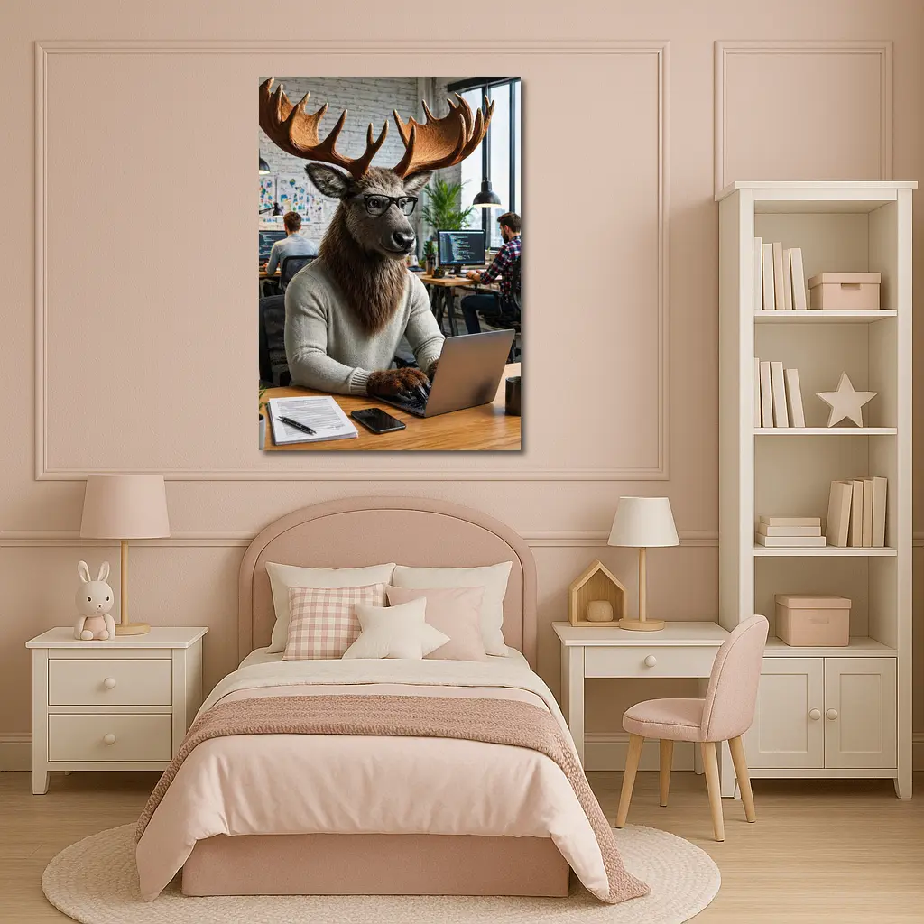 Moose Programmer Working Laptop Office Setting – Wall Art