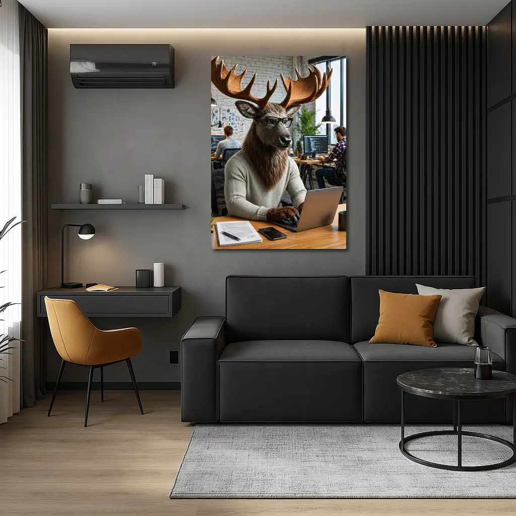 Moose Programmer Working Laptop Office Setting – Wall Art