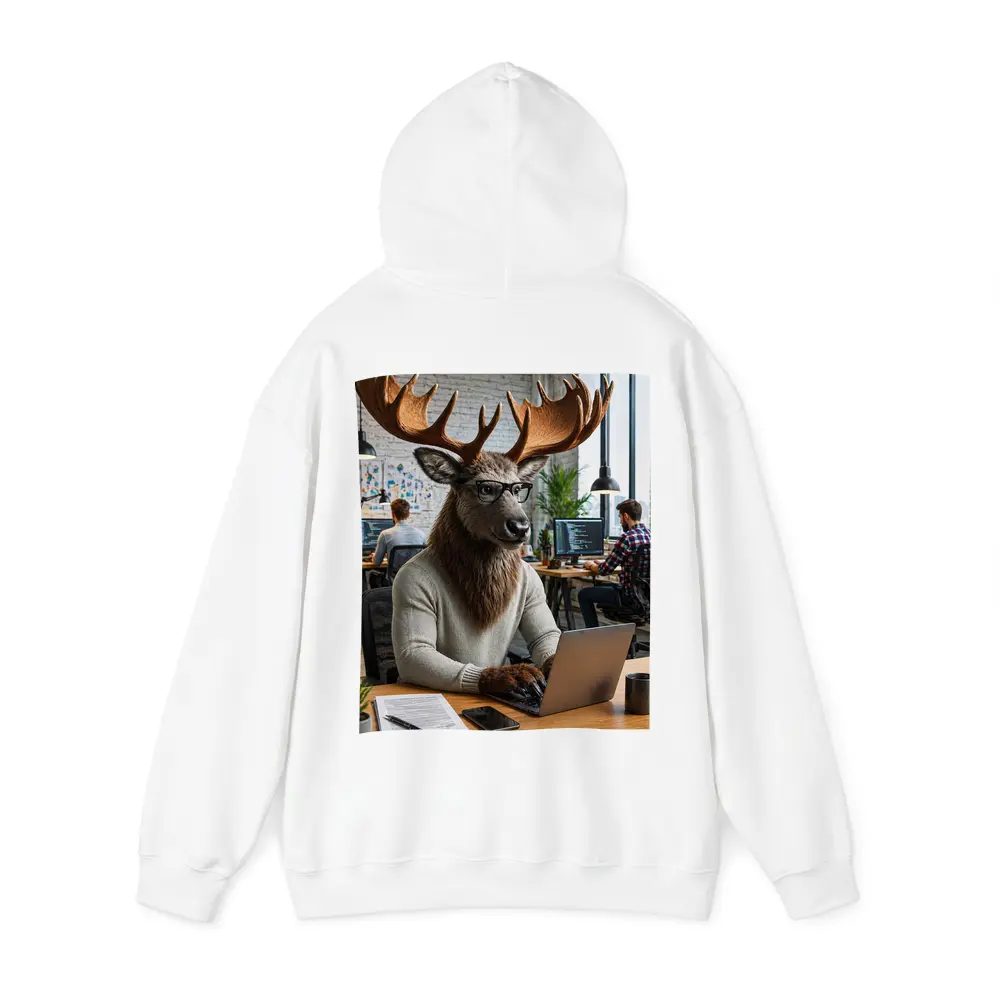 Moose Programmer Working Laptop Office Setting – Hoodies