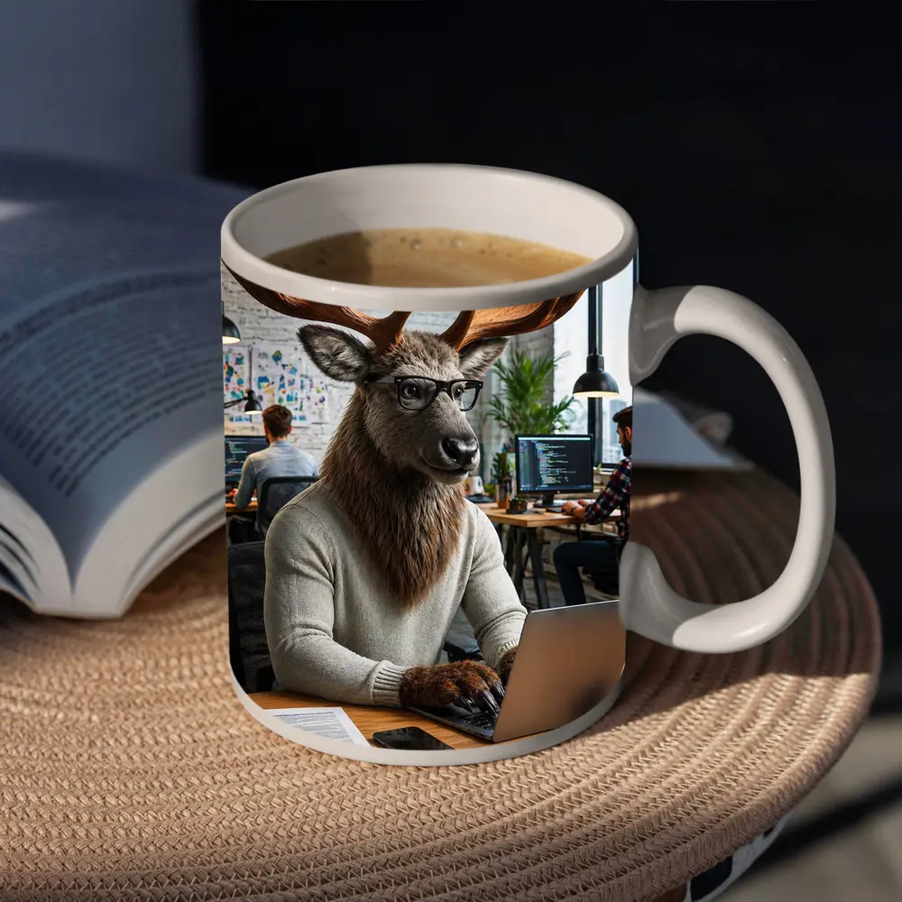 Moose Programmer Working Laptop Office Setting – Mugs