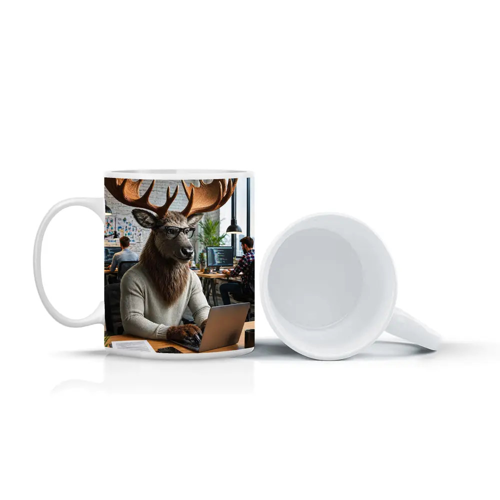 Moose Programmer Working Laptop Office Setting – Mugs