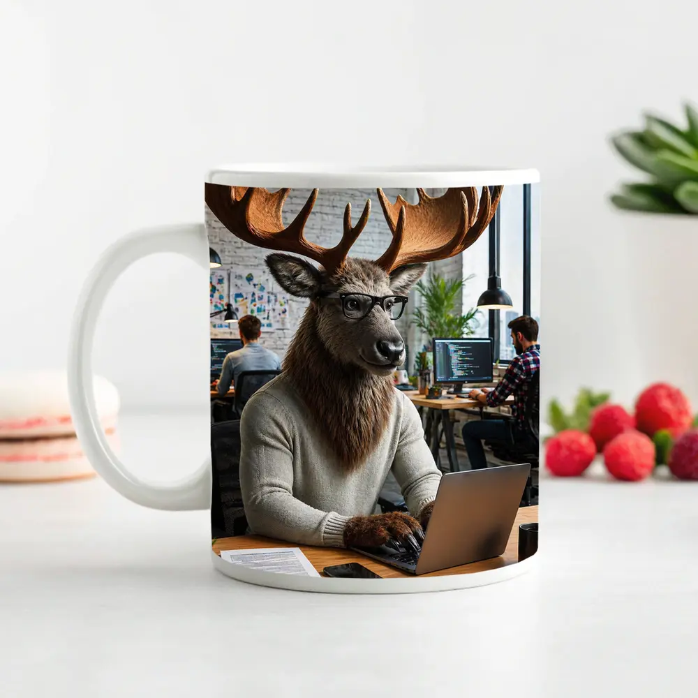 Moose Programmer Working Laptop Office Setting – Mugs