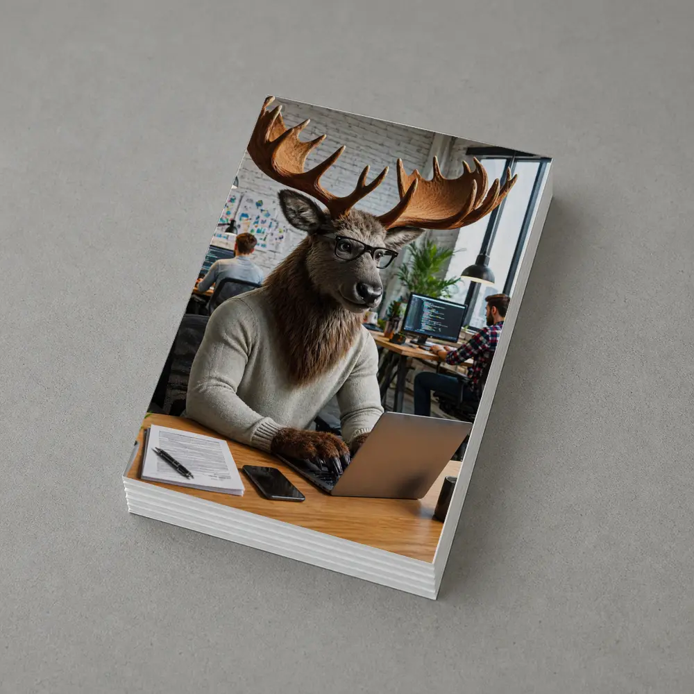 Moose Programmer Working Laptop Office Setting – Postcards