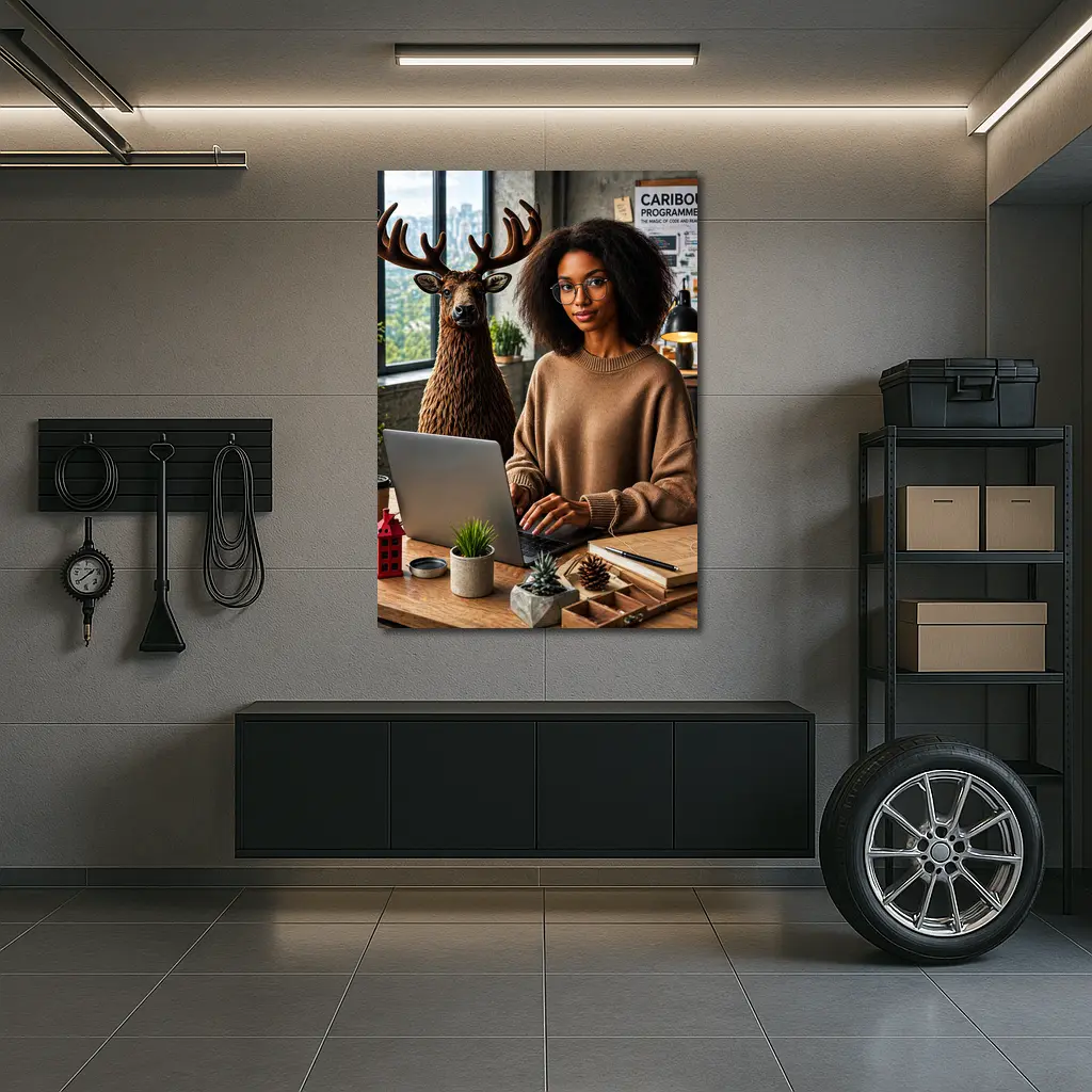 Caribou Programmer Woman Coding Office Setting – Wall Art