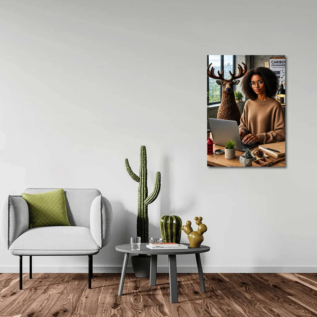 Caribou Programmer Woman Coding Office Setting – Wall Art