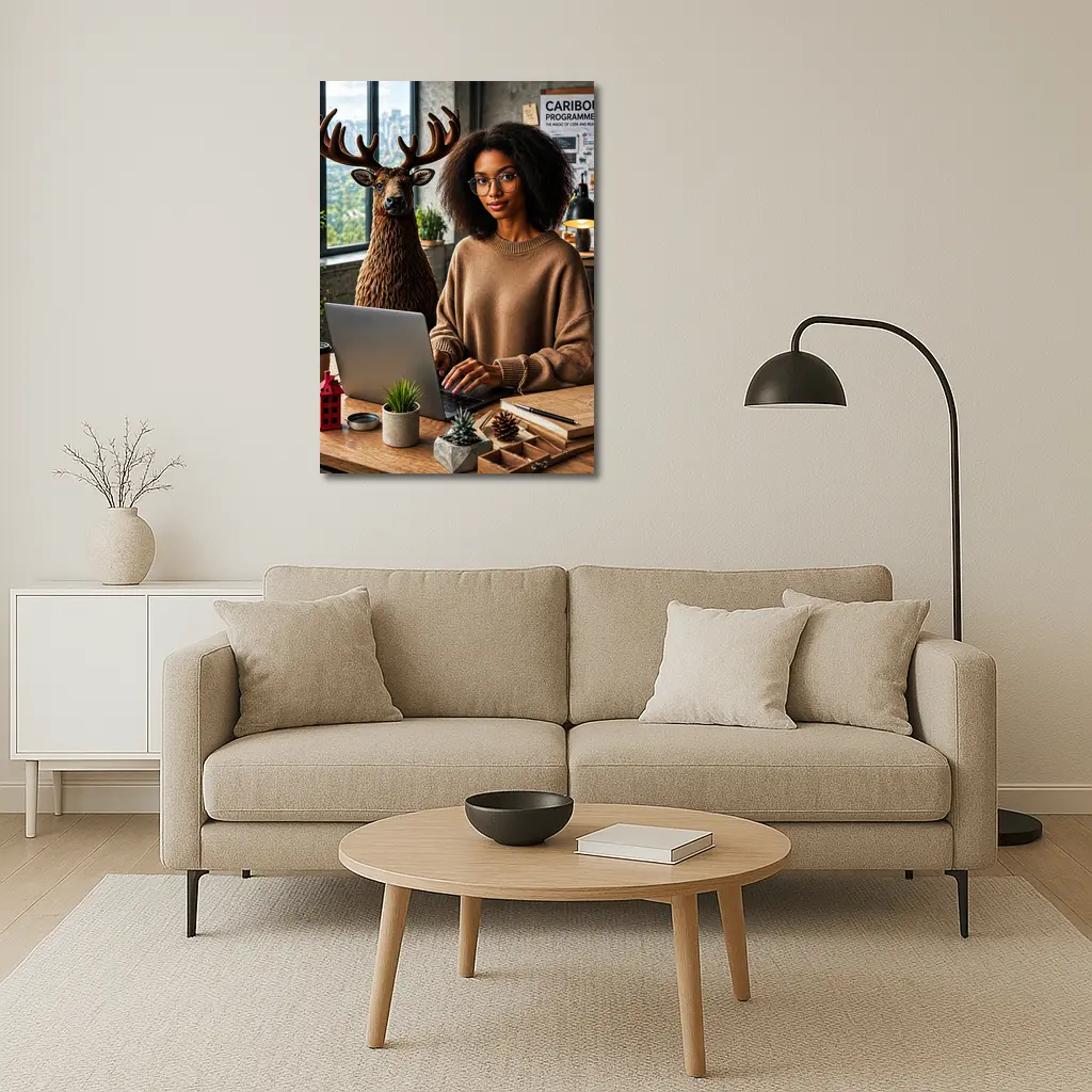Caribou Programmer Woman Coding Office Setting – Wall Art