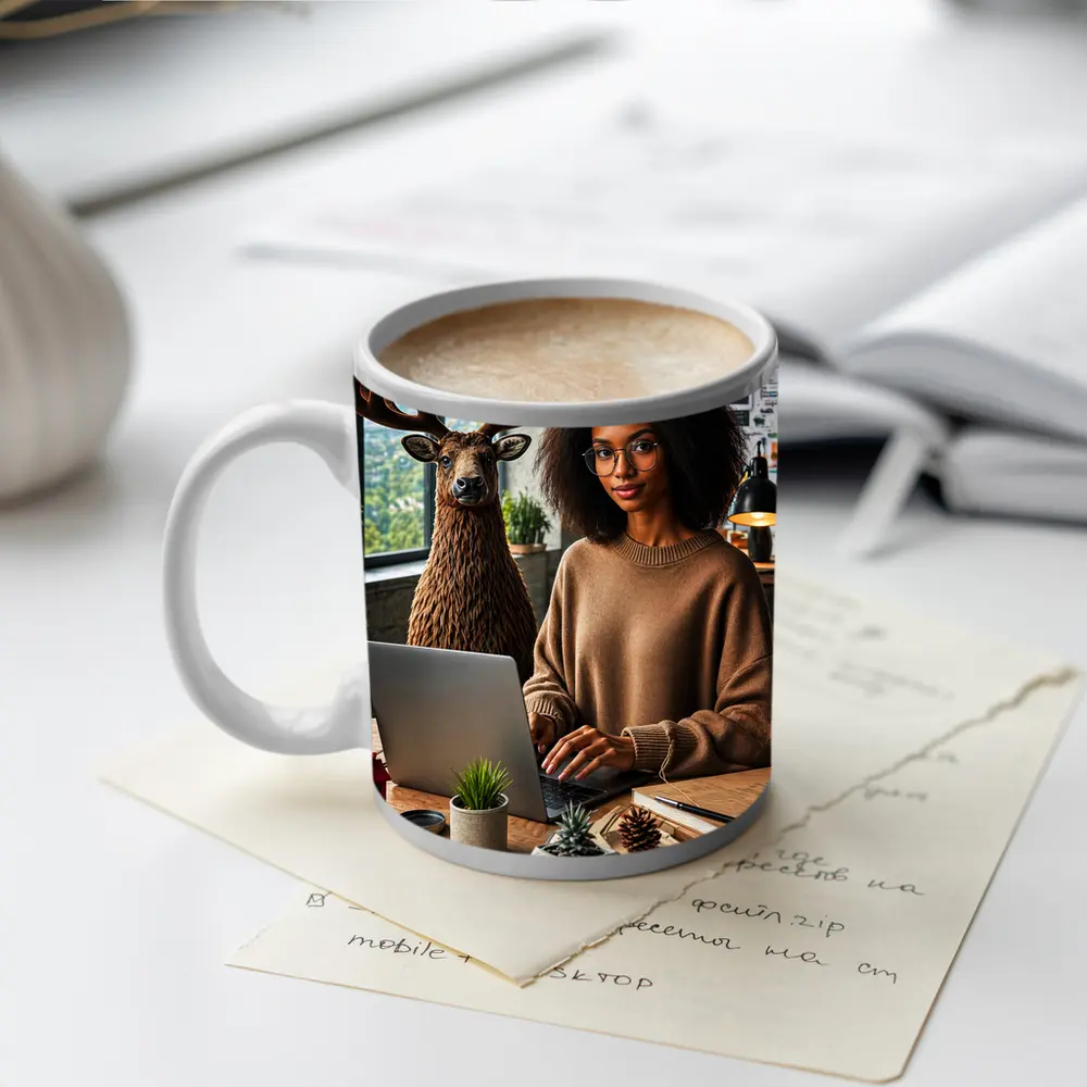 Caribou Programmer Woman Coding Office Setting – Mugs