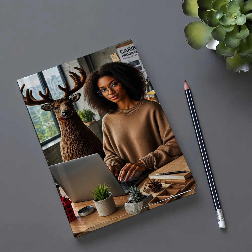 Caribou Programmer Woman Coding Office Setting – Notebooks