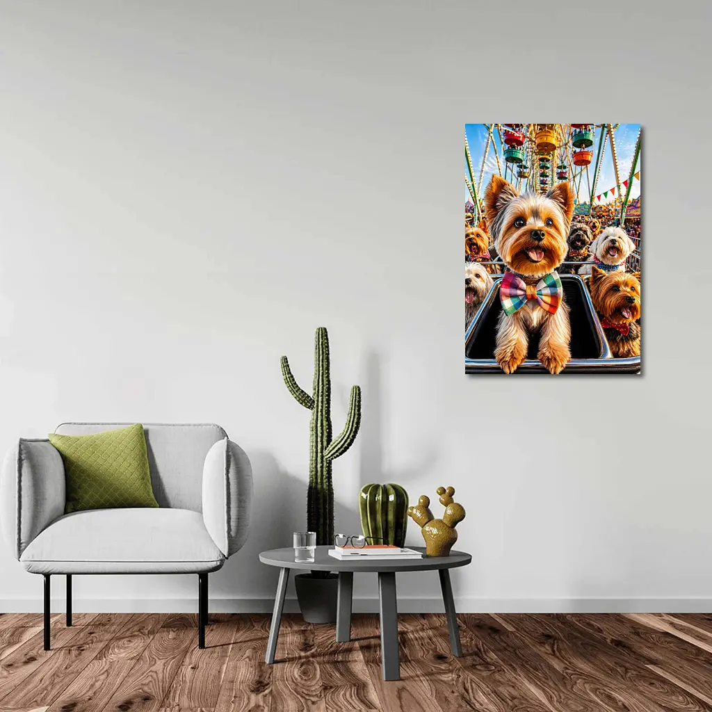 Yorkshire Terriers at Colorful Carnival Fair – Wall Art